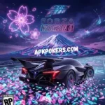 Forza Horizon 6 neon themed racing car with Mount Fuji and sakura petals in 200x200 resolution.