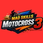 Mad Skills Motocross 3 logo with bold text and motocross rider graphic on dynamic background
