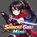 Shinobi Girl Mini game character holding a katana with a red scarf and ponytail.