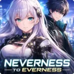 Anime characters from Neverness to Everness standing against a futuristic neon city background.