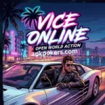 Vice Online open world action game cover featuring a man in a sports car with a neon city background.