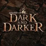 Dark fantasy dungeon wall background with glowing fire symbol representing Dark and Darker game atmosphere.