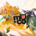 Vibrant stylized illustration of mo.co characters riding a wolf and battling a giant orange monster in an action packed scene.
