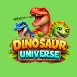 Dinosaur Universe APK game logo featuring colorful cartoon dinosaurs and bold title design for Android Mobile RPG 2026.