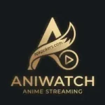 AniWatch gold logo featuring a stylized letter A with a fox tail and play icon on a dark background.