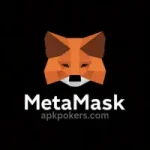 MetaMask crypto wallet logo with orange fox icon on a black background.