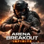 Armed tactical soldier in combat gear aiming a rifle in explosive battlefield scene for Arena Breakout Infinite.
