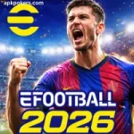eFootball 2026 mobile game cover featuring a celebrating player and official logo.