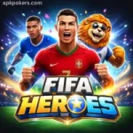 FIFA Heroes game promotional artwork featuring football stars hero characters and a vibrant futuristic stadium background.