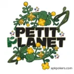 Unique Petit Planet logo featuring bold black text surrounded by green vines yellow flowers and golden stars.