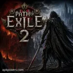 Path of Exile 2 dark fantasy warrior standing before a burning gothic city with cinematic game logo artwork.