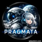 Futuristic Pragmata scifi game logo featuring astronaut and android girl on a lunar base with Earth in background.